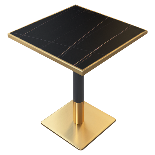 Jedálenský bistro stôl, čierny mramor/čierna/zlatá, 70x70 cm, PRESTON