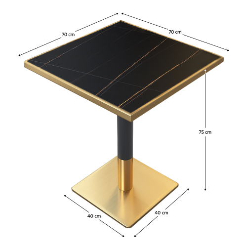 Jedálenský bistro stôl, čierny mramor/čierna/zlatá, 70x70 cm, PRESTON