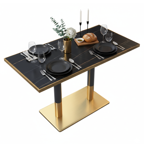 Jedálenský bistro stôl, čierny mramor/čierna/zlatá, 120x70 cm, DARIAN