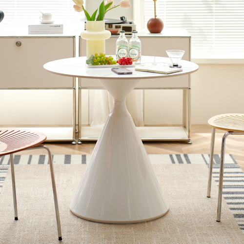 Jedálenský stôl, svetlý mramor/biela, priemer 80 cm, VALER