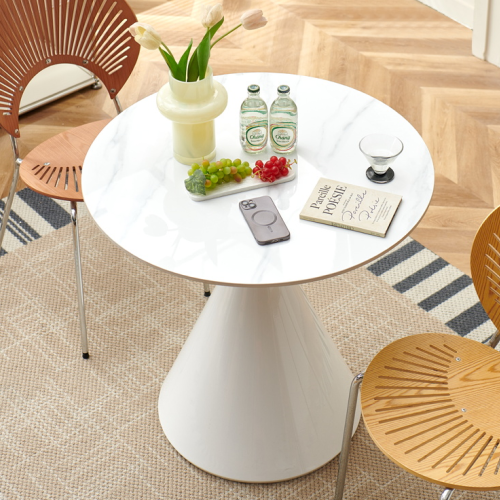 Jedálenský stôl, svetlý mramor/biela, priemer 80 cm, VALER