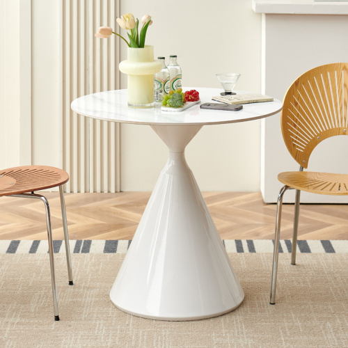 Jedálenský stôl, svetlý mramor/biela, priemer 80 cm, VALER