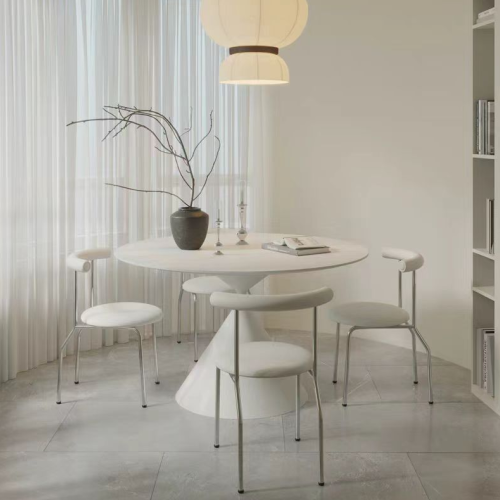 Jedálenský stôl, svetlý mramor/biela, priemer 100 cm, VALER TYP 2