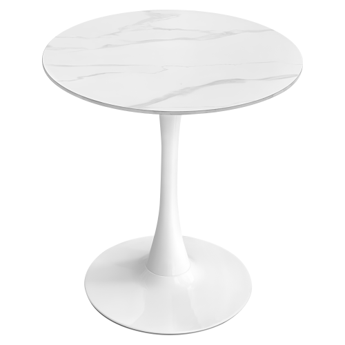 Jedálenský stôl, svetlý mramor/biela, priemer 80 cm, LORIAN