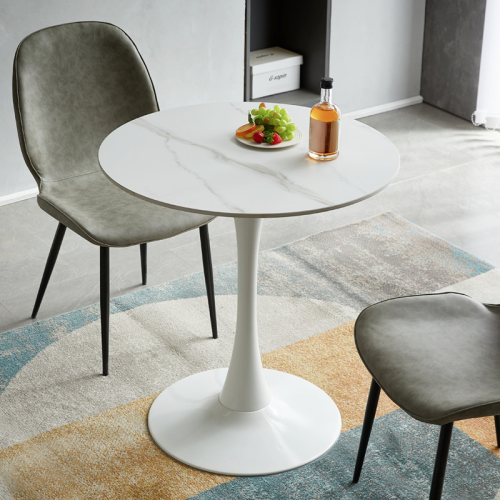 Jedálenský stôl, svetlý mramor/biela, priemer 80 cm, LORIAN