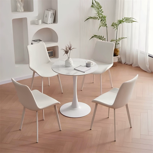 Jedálenský stôl, svetlý mramor/biela, priemer 80 cm, LORIAN