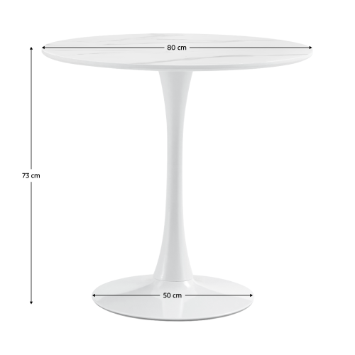 Jedálenský stôl, svetlý mramor/biela, priemer 80 cm, LORIAN
