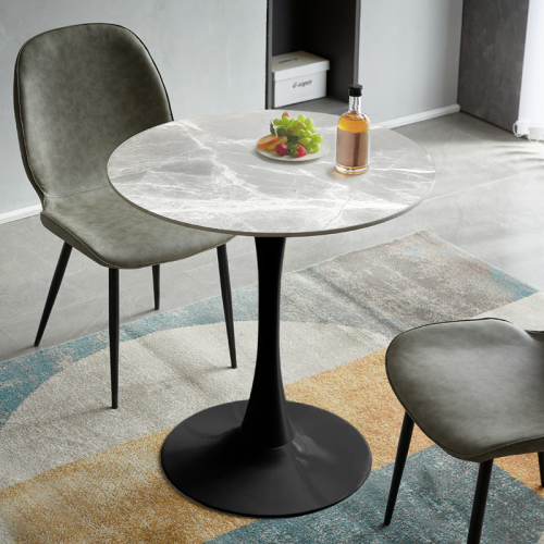 Jedálenský stôl, sivý mramor/čierna, priemer 90 cm, LORIAN TYP 1