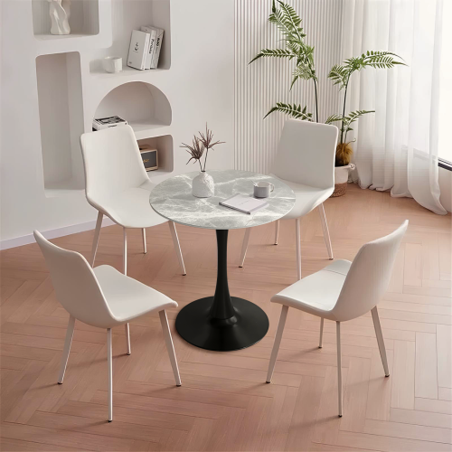 Jedálenský stôl, sivý mramor/čierna, priemer 90 cm, LORIAN TYP 1