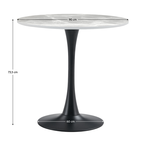 Jedálenský stôl, sivý mramor/čierna, priemer 90 cm, LORIAN TYP 1