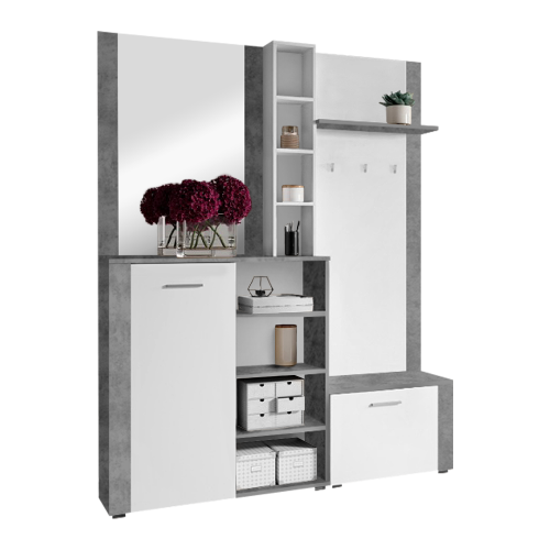 Predsieňová zostava, biela/betón, FANDU