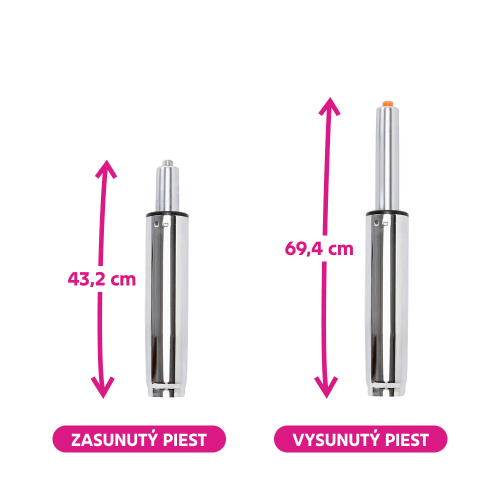 Plynový piest, chróm, dĺžka 69,4 cm, 150 kg, PIEST TYP 8 Plynový piest, chróm, dĺžka 69,4 cm, 150 kg, PIEST TYP 8