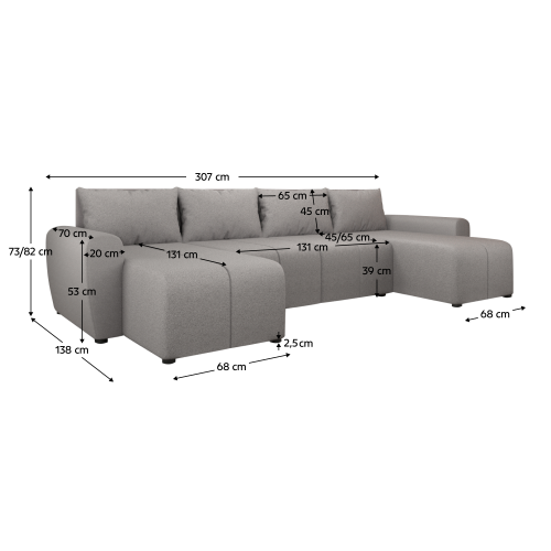 Univerzálna sedacia súprava, sivá, DELIN U UNI