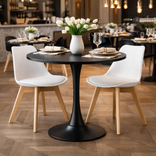 Jedálenský stôl, čierna, priemer 80 cm, REVENTON NEW