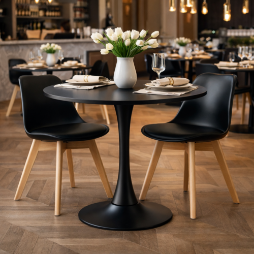 Jedálenský stôl, čierna, priemer 80 cm, REVENTON NEW