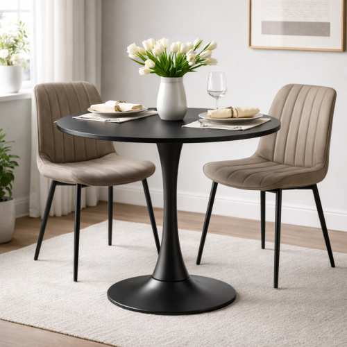 Jedálenský stôl, čierna, priemer 80 cm, REVENTON NEW