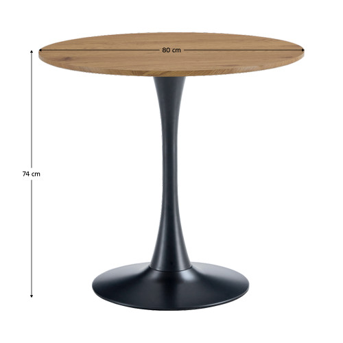 Jedálenský stôl, dub/čierna, priemer 80 cm, REVENTON NEW