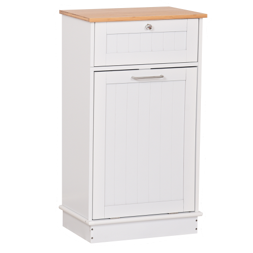 Výklopná skrinka s odpadkovým košom, biela/bambus, DELINS TYP 1