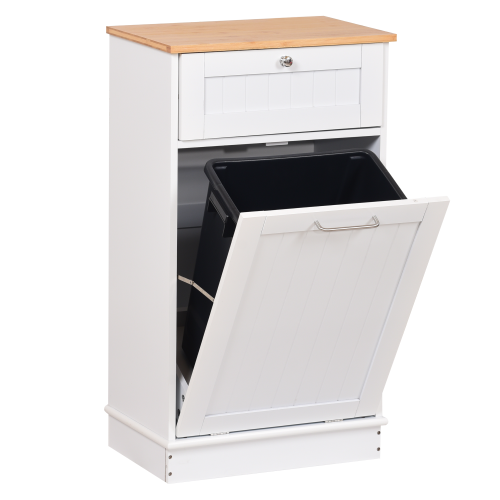 Výklopná skrinka s odpadkovým košom, biela/bambus, DELINS TYP 1