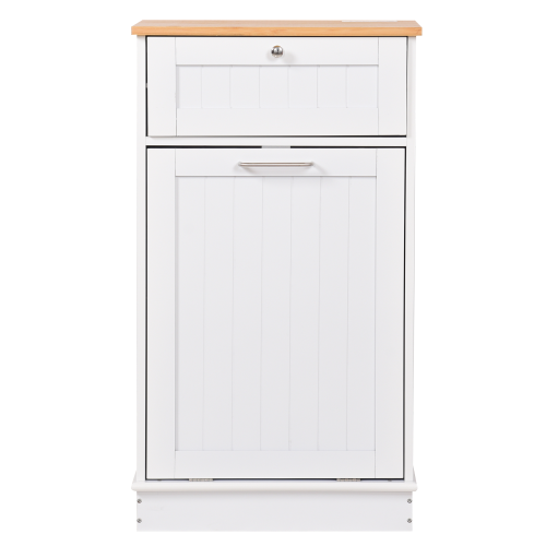 Výklopná skrinka s odpadkovým košom, biela/bambus, DELINS TYP 1