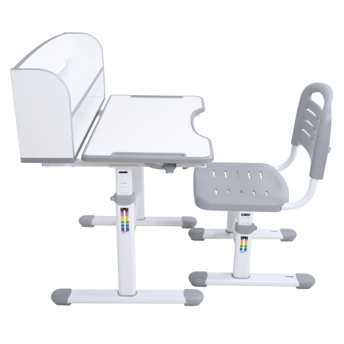 Rastúci písací stôl a stolička, sivá/biela, set ZION