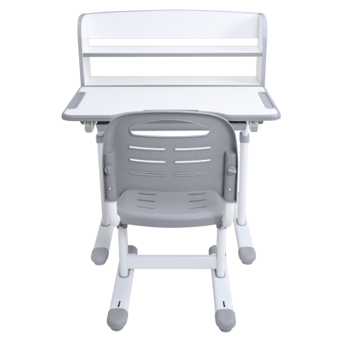 Rastúci písací stôl a stolička, sivá/biela, set ZION