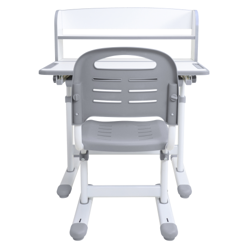 Rastúci písací stôl a stolička, sivá/biela, set ZION