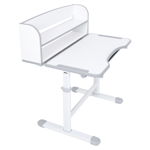 Rastúci písací stôl a stolička, sivá/biela, set ZION