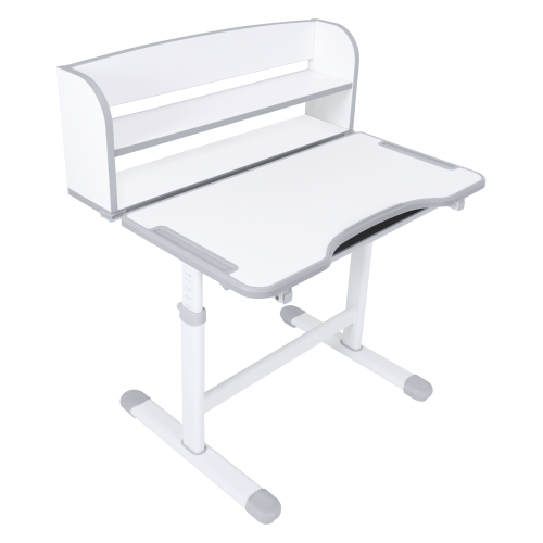 Rastúci písací stôl a stolička, sivá/biela, set ZION