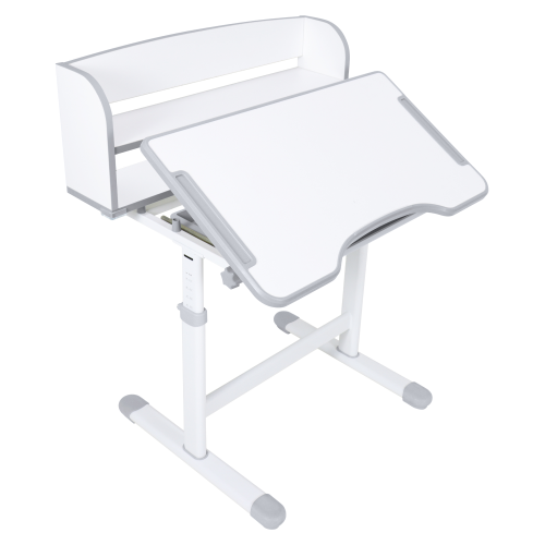 Rastúci písací stôl a stolička, sivá/biela, set ZION