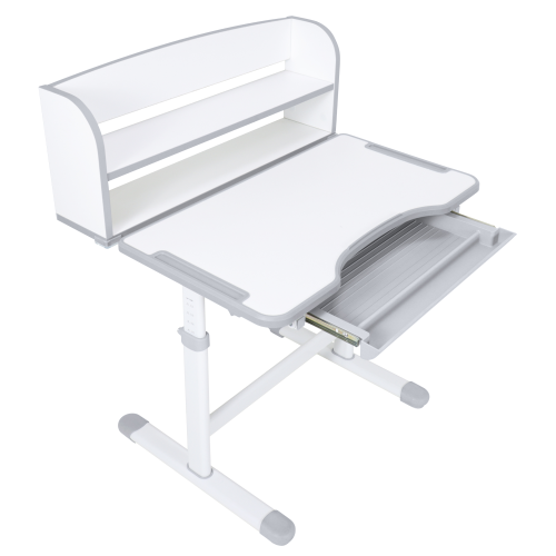 Rastúci písací stôl a stolička, sivá/biela, set ZION