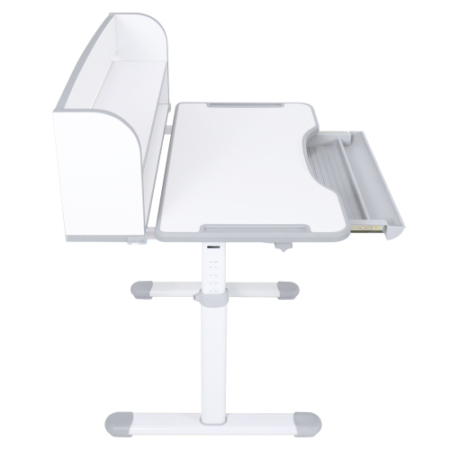 Rastúci písací stôl a stolička, sivá/biela, set ZION