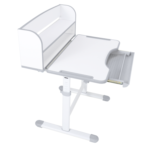 Rastúci písací stôl a stolička, sivá/biela, set ZION