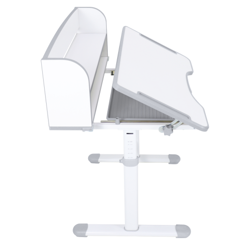 Rastúci písací stôl a stolička, sivá/biela, set ZION