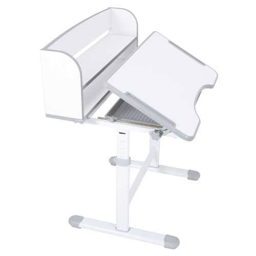 Rastúci písací stôl a stolička, sivá/biela, set ZION