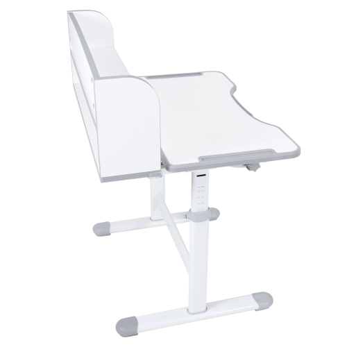 Rastúci písací stôl a stolička, sivá/biela, set ZION