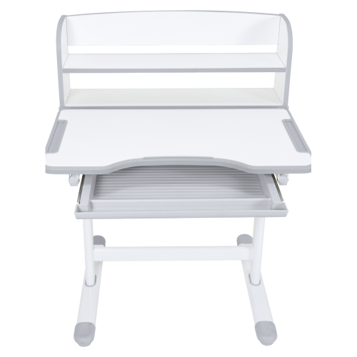 Rastúci písací stôl a stolička, sivá/biela, set ZION