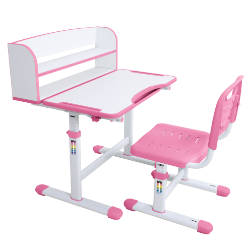 Rastúci písací stôl a stolička, ružová/biela, set ZION