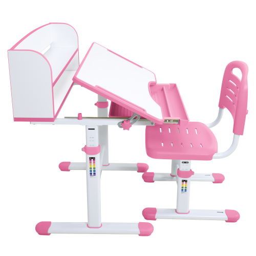 Rastúci písací stôl a stolička, ružová/biela, set ZION