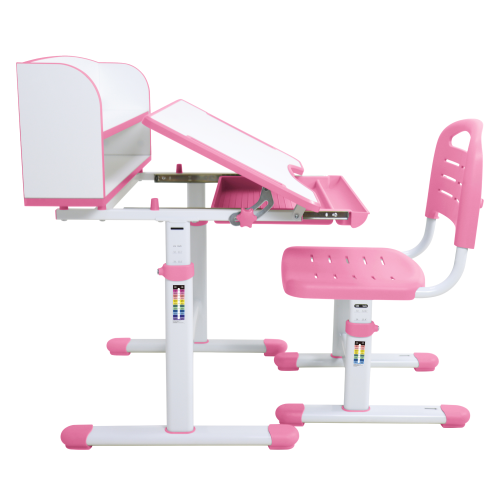 Rastúci písací stôl a stolička, ružová/biela, set ZION