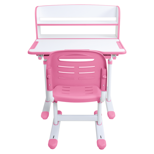 Rastúci písací stôl a stolička, ružová/biela, set ZION