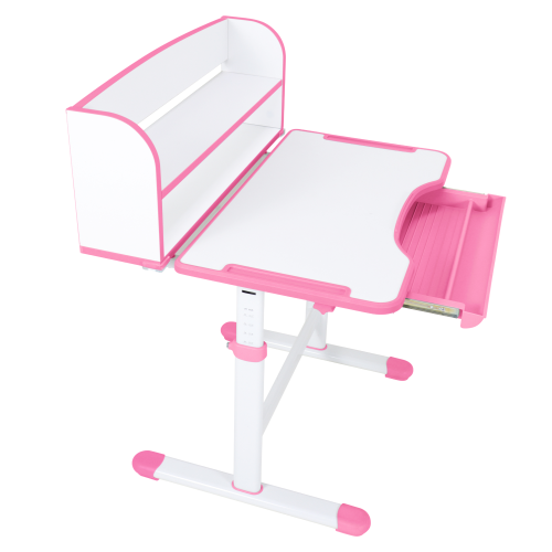 Rastúci písací stôl a stolička, ružová/biela, set ZION