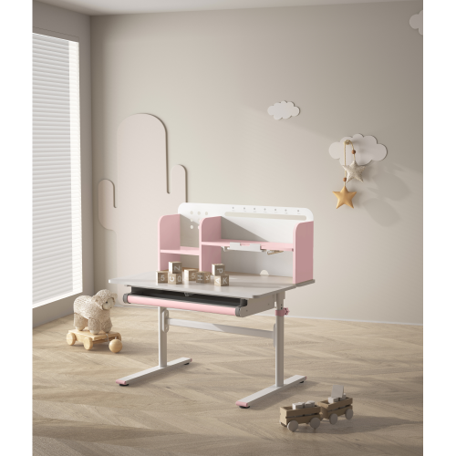 Rastúci písací stôl, ružová/biela, ADAN