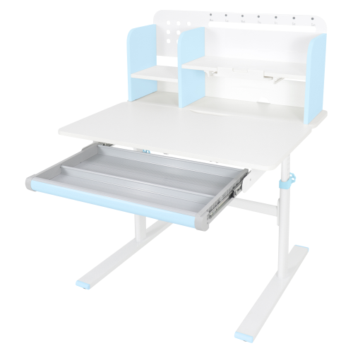 Rastúci písací stôl, modrá/biela, ADAN