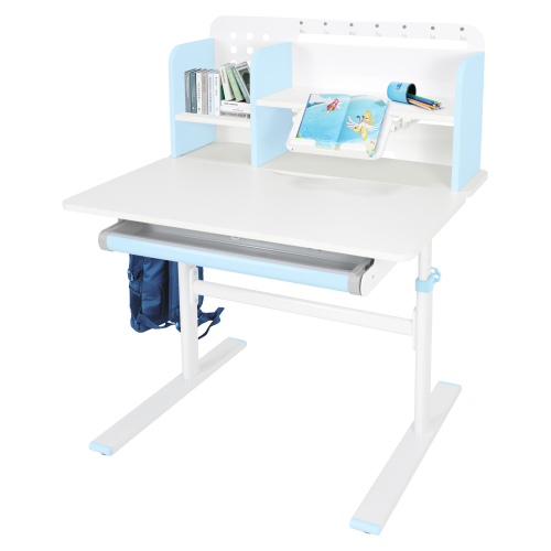 Rastúci písací stôl, modrá/biela, ADAN