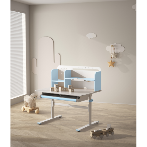 Rastúci písací stôl, modrá/biela, ADAN