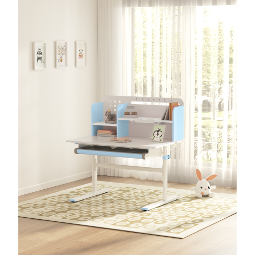 Rastúci písací stôl, modrá/biela, ADAN