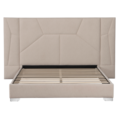 Posteľ s roštom a LED osvetlením, 160x200, béžová Velvet látka, ALTESA