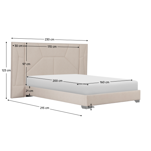 Posteľ s roštom a LED osvetlením, 160x200, béžová Velvet látka, ALTESA