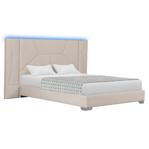Posteľ s roštom a LED osvetlením, 160x200, béžová Velvet látka, ALTESA